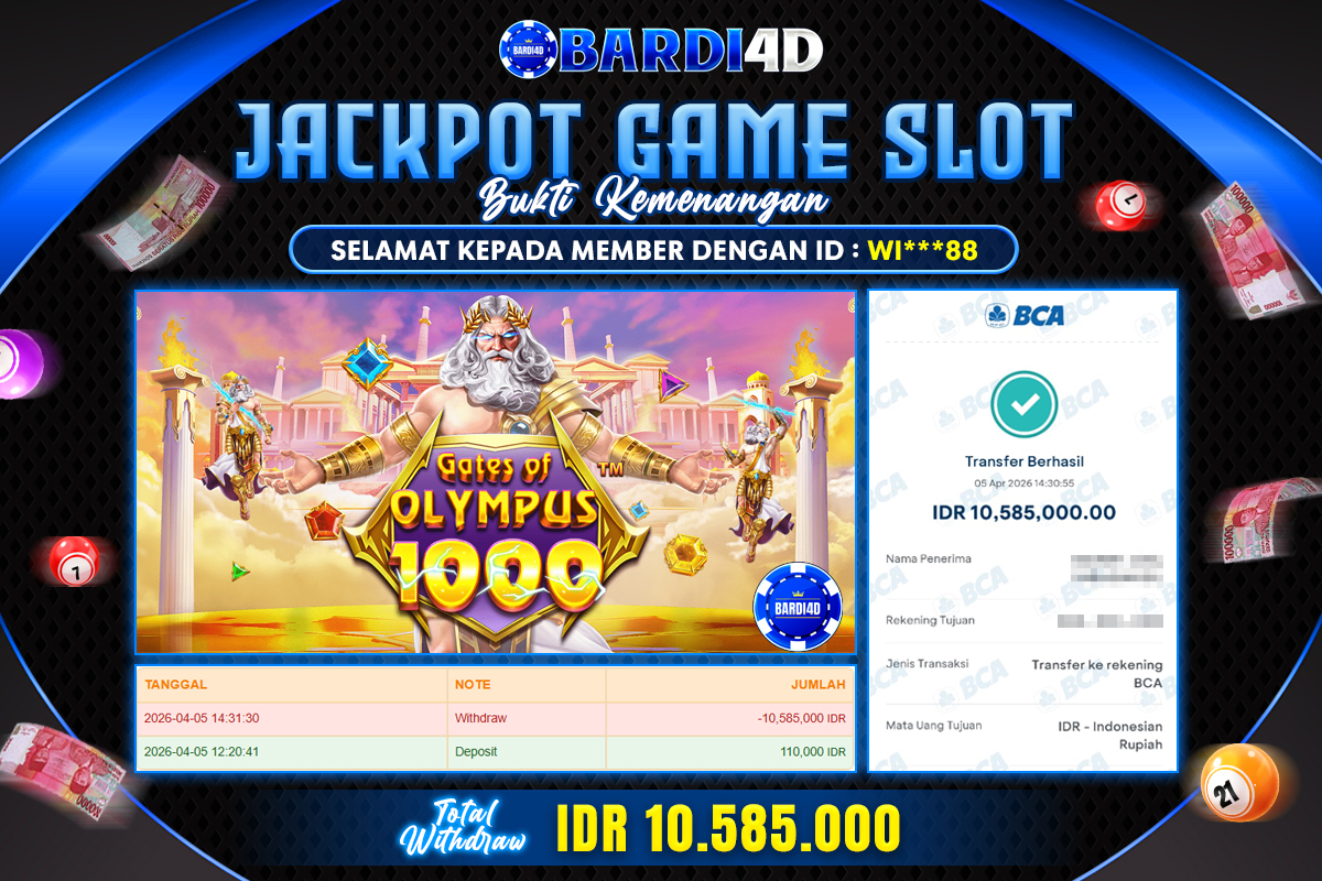 BARDI4D - BAYAR JACKPOT SLOT GATES OF OLYMPUS 1000 TOTAL RP.10.585.000 | DIBAYAR LUNAS