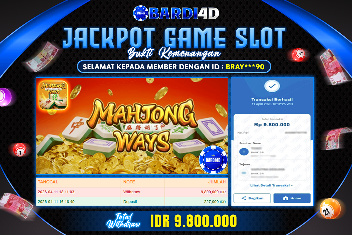BARDI4D - BAYAR JACKPOT SLOT MAHJONG WAYS TOTAL RP.9.800.000 | DIBAYAR LUNAS
