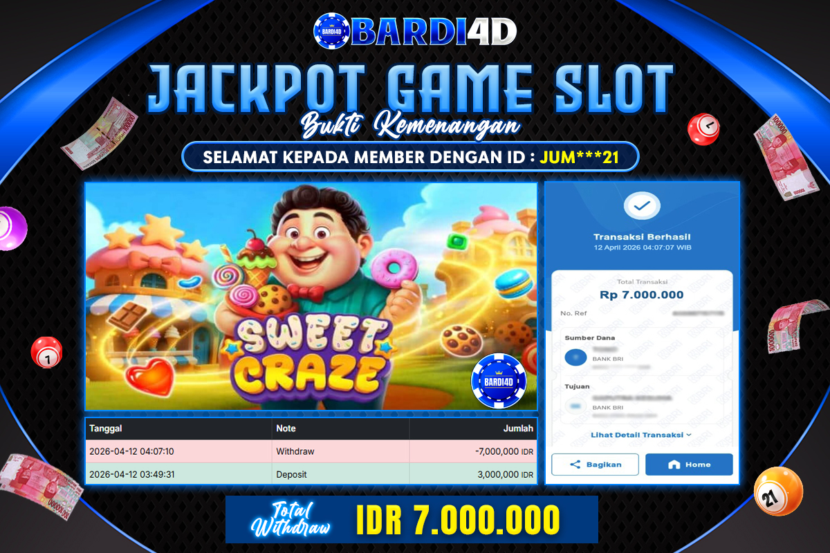 BARDI4D - BAYAR JACKPOT SLOT SWEET CRAZE TOTAL RP.7.000.000 | DIBAYAR LUNAS