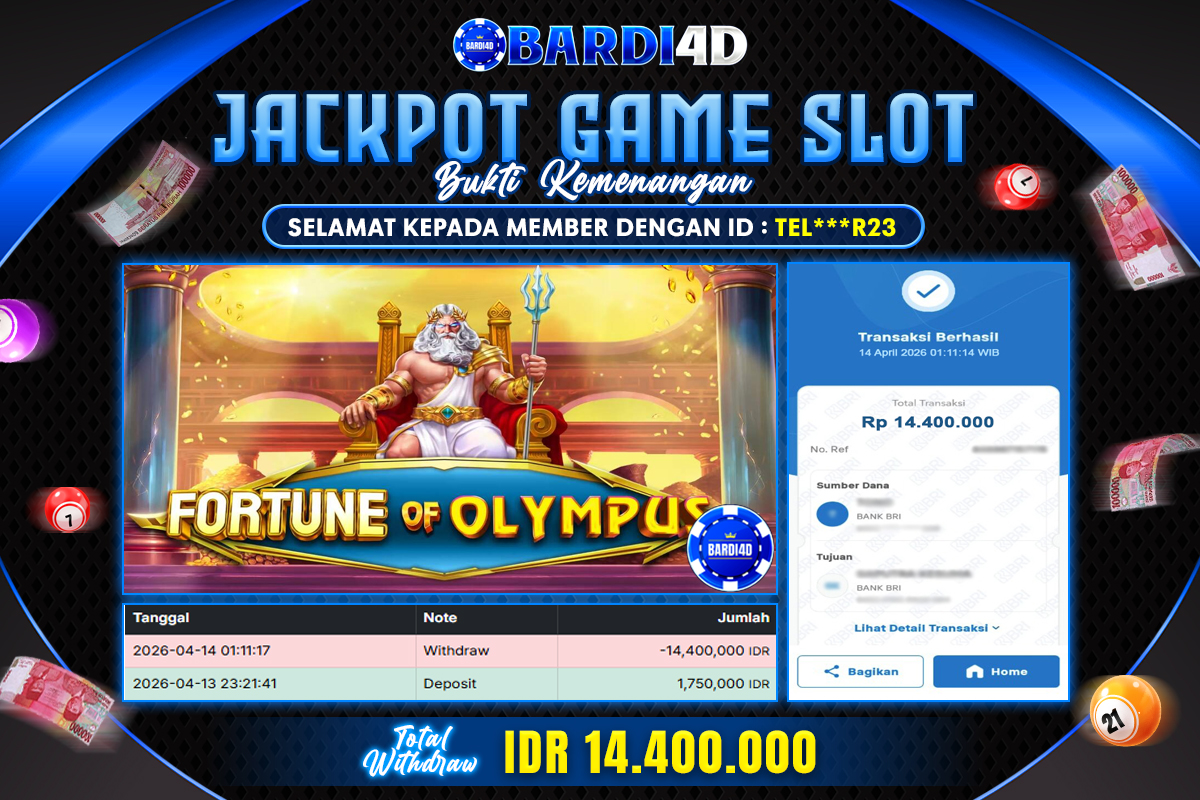 BARDI4D - BAYAR JACKPOT SLOT FORTUNE OF OLYMPUS TOTAL RP.14.400.000 | DIBAYAR LUNAS