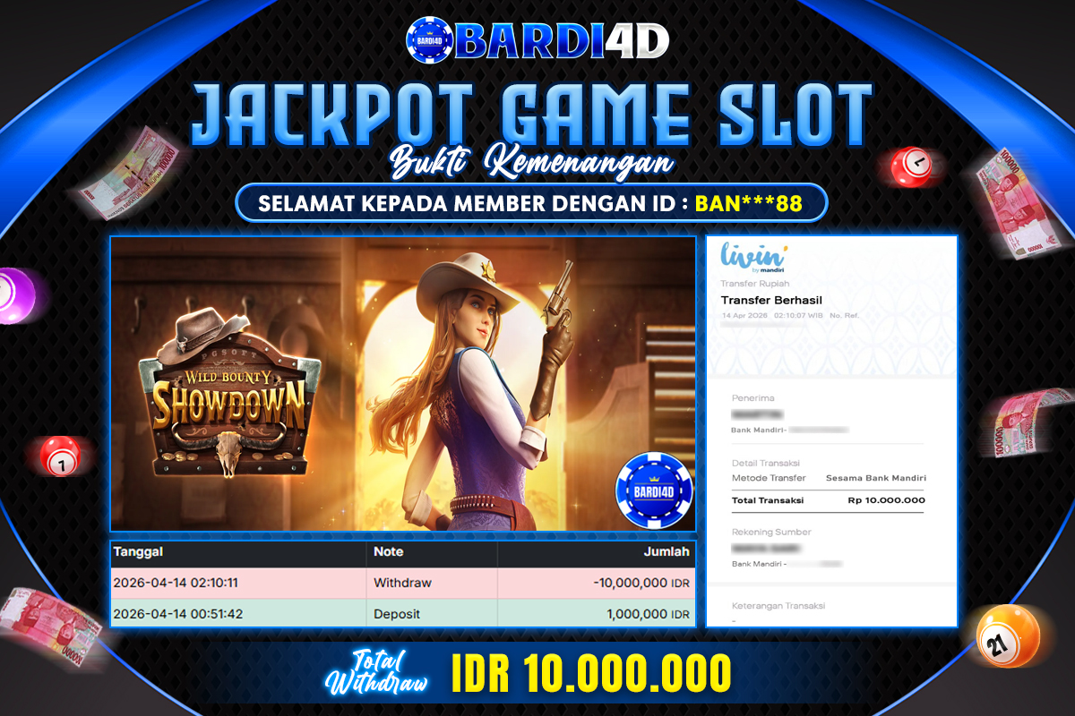 BARDI4D - BAYAR JACKPOT SLOT WILD BOUNTY SHOWDOWN TOTAL RP.10.000.000 | DIBAYAR LUNAS