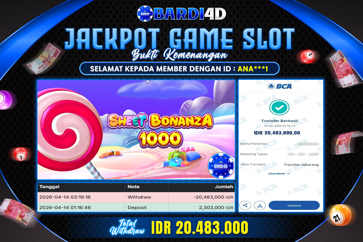 BARDI4D - BAYAR JACKPOT SLOT SWEET BONANZA 1000 TOTAL RP.20.483.000 | DIBAYAR LUNAS
