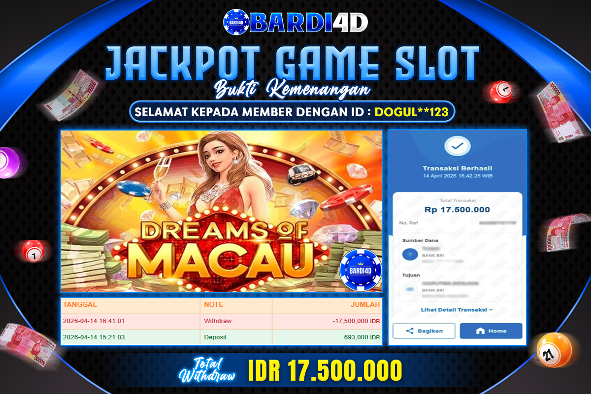 BARDI4D - BAYAR JACKPOT SLOT DREAM OF MACAU RP.17.500.000 | DIBAYAR LUNAS