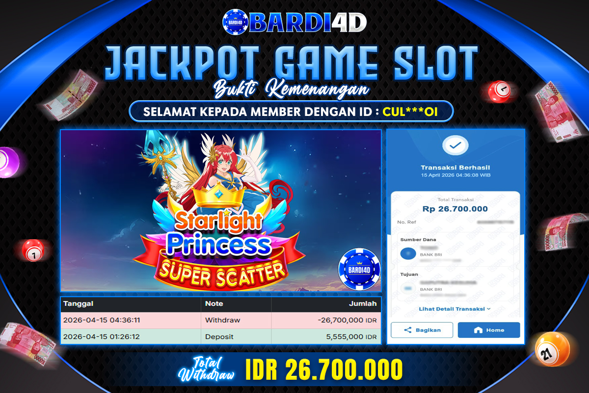 BARDI4D - BAYAR JACKPOT SLOT STARLIGHT PRINCESS SUPER SCATTER TOTAL RP.26.700.000 | DIBAYAR LUNAS
