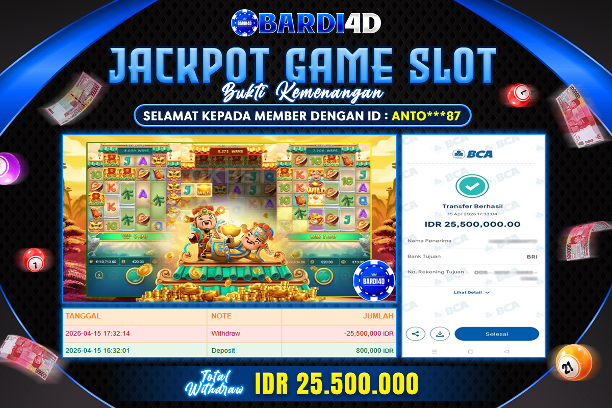 BARDI4D - BAYAR JACKPOT SLOT CAISHEN WINS TOTAL RP.25.500.000 | DIBAYAR LUNAS
