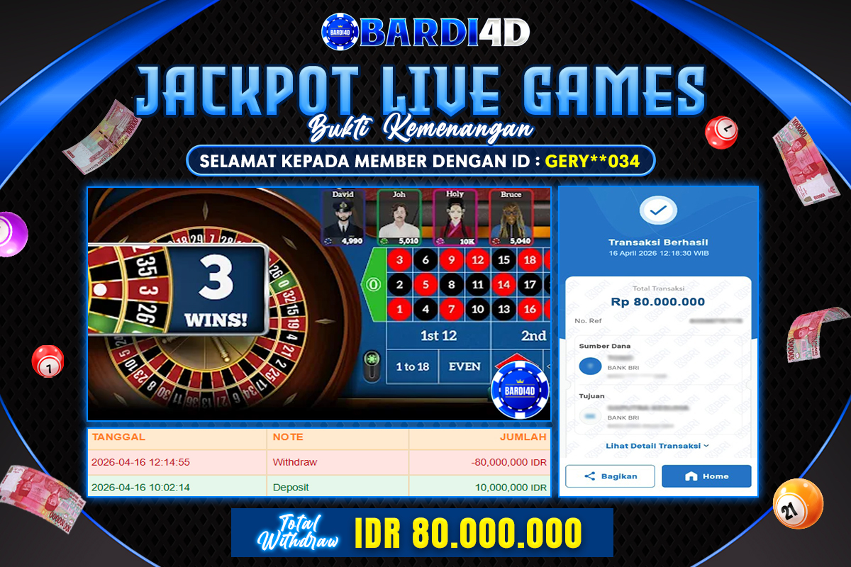 BARDI4D - BAYAR JACKPOT ROULATTE LIVE CASINO RP.80.000.000 | DIBAYAR LUNAS
