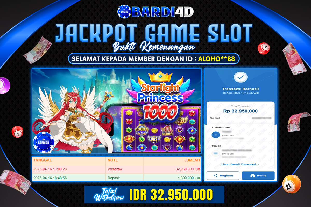 BARDI4D - BAYAR JACKPOT SLOT STARLIGHT PRINCESS 1000 TOTAL RP.32.950.000 | DIBAYAR LUNAS