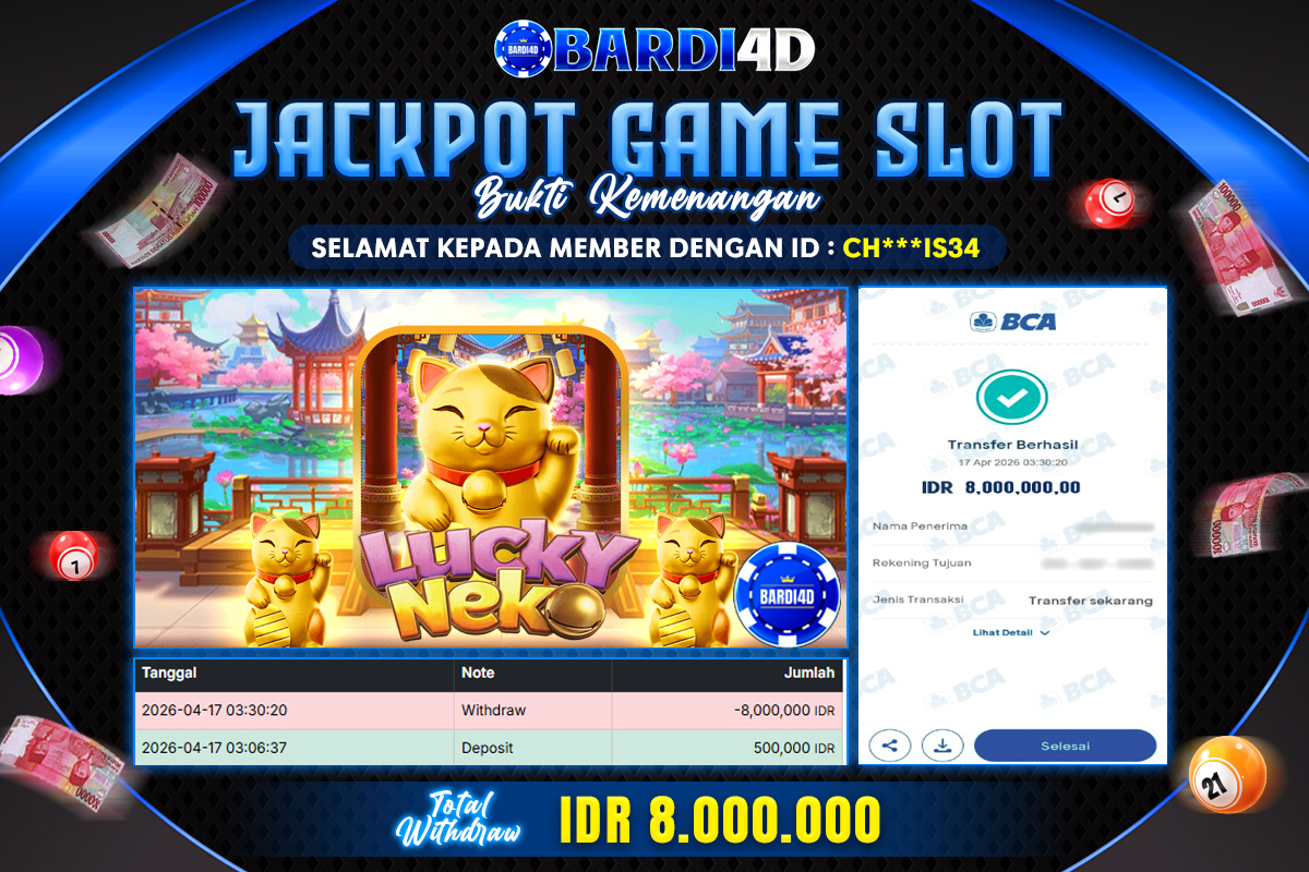 BARDI4D - BAYAR JACKPOT SLOT LUCKY NEKO TOTAL RP.8.000.000 | DIBAYAR LUNAS