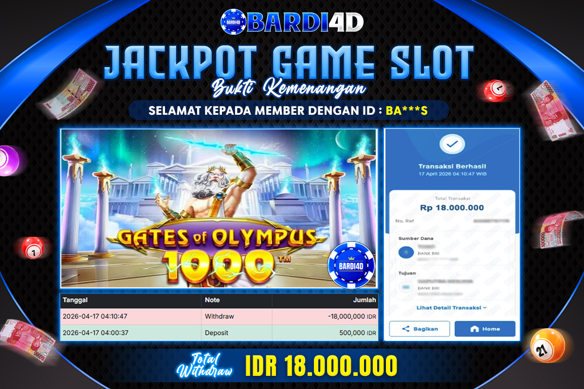 BARDI4D - BAYAR JACKPOT SLOT GATES OF OLYMPUS 1000 TOTAL RP.18.000.000 | DIBAYAR LUNAS