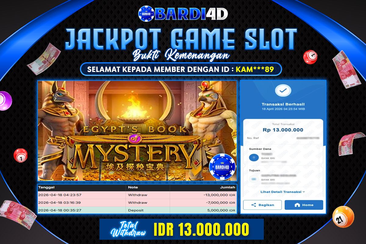 BARDI4D - BAYAR JACKPOT SLOT EGYPT'S BOOK OF MYSTERY  TOTAL RP.13.000.000 | DIBAYAR LUNAS