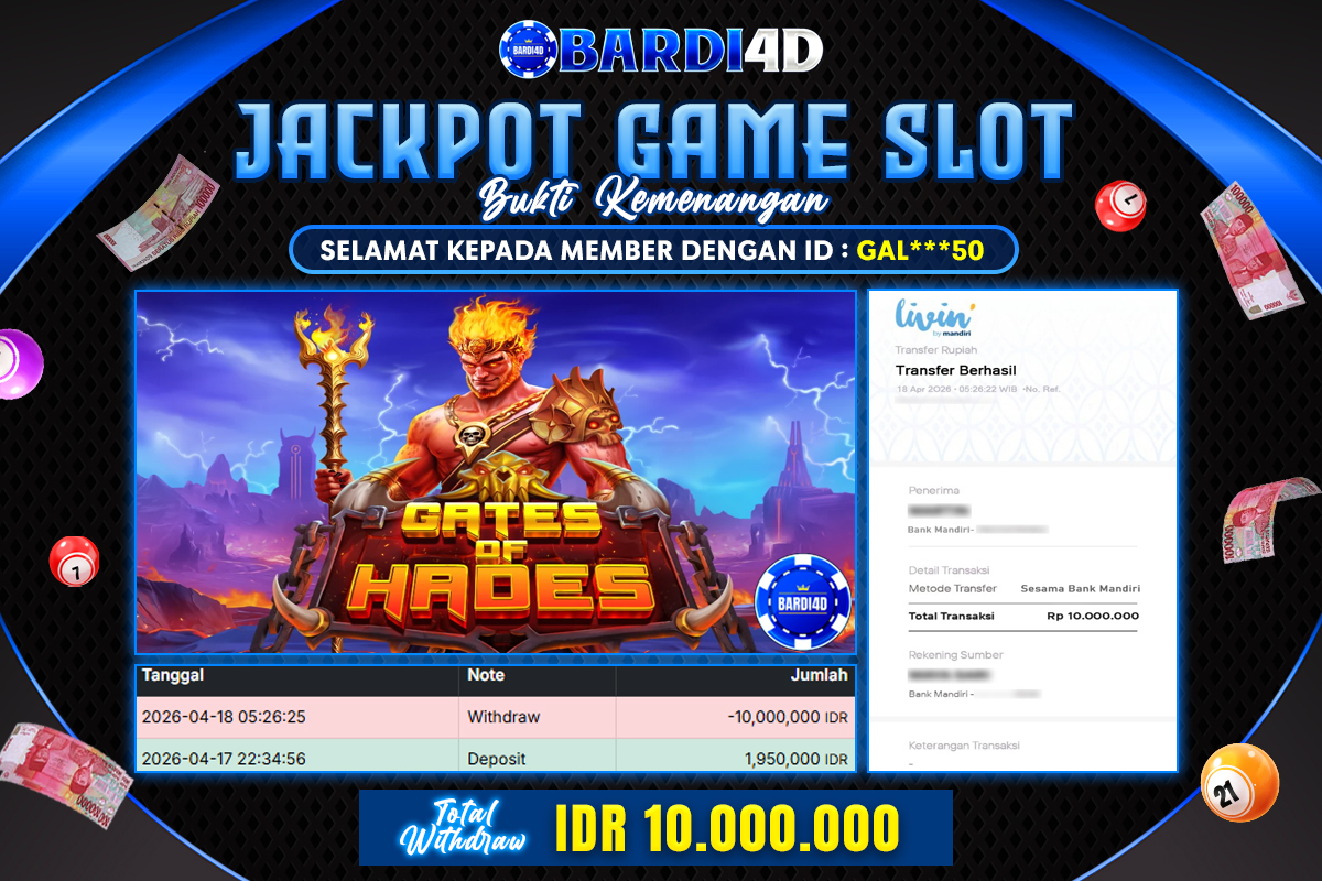 BARDI4D - BAYAR JACKPOT SLOT GATES OF HADES TOTAL RP.10.000.000 | DIBAYAR LUNAS