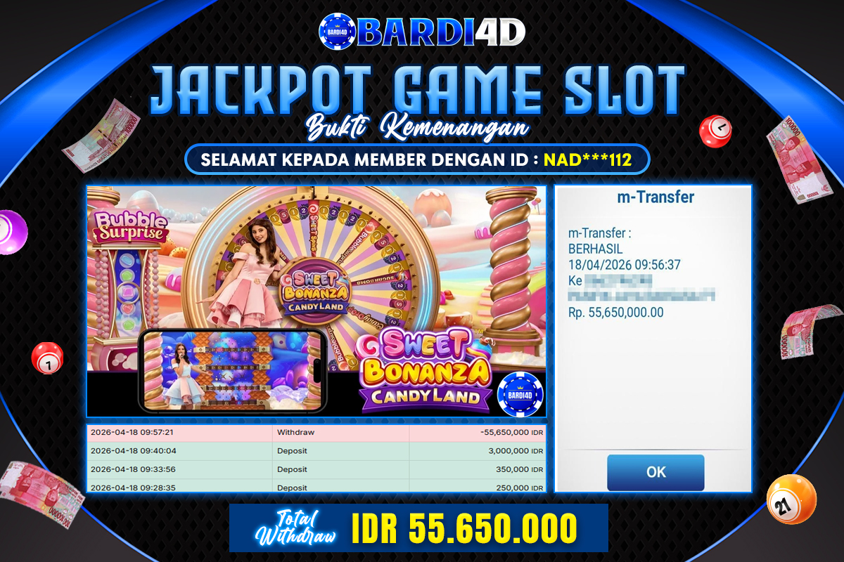 BARDI4D - BAYAR JACKPOT SWEET BONANZA CANDY LAND  RP.55.650.000 | DIBAYAR LUNAS