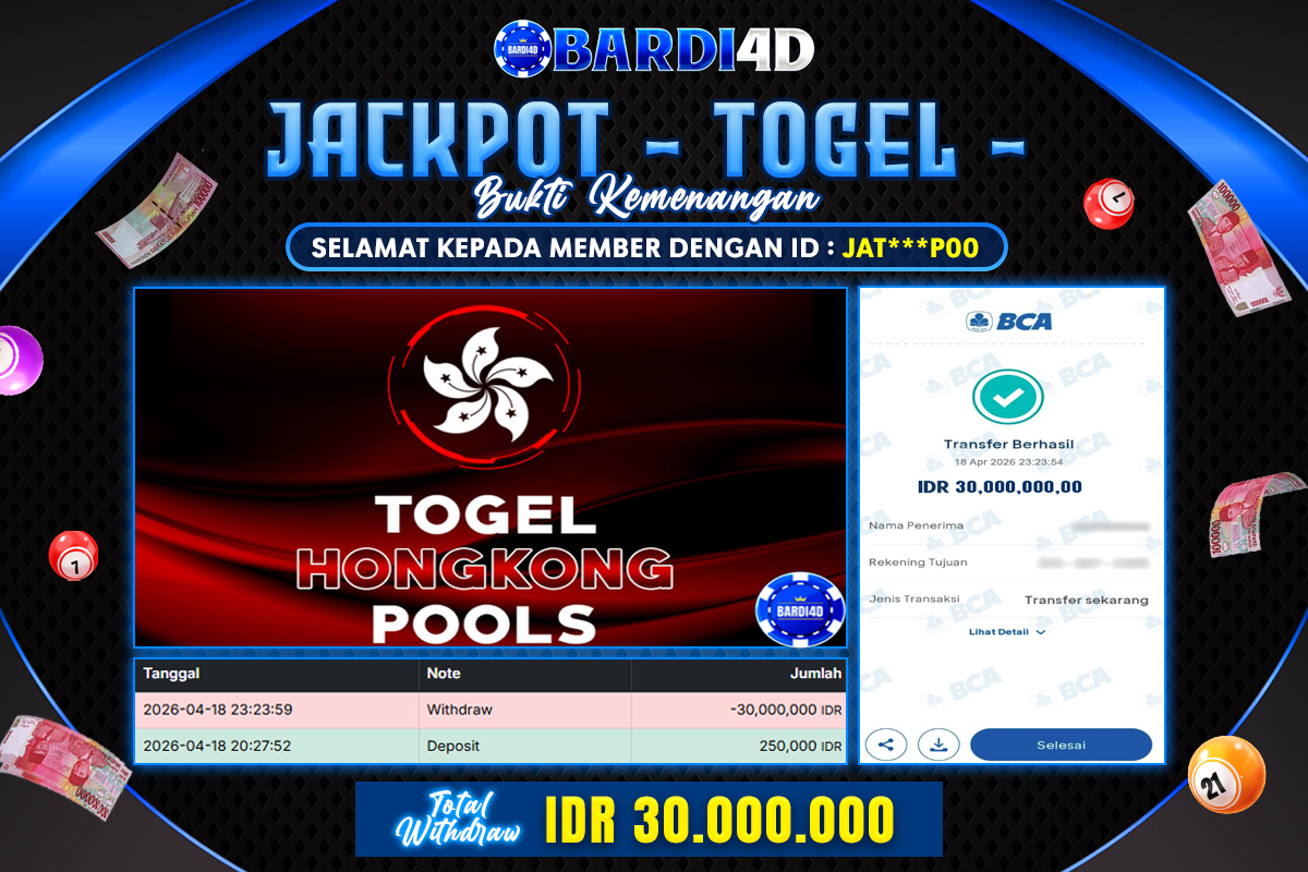 BARDI4D - BAYAR JACKPOT TOGEL HONGKONG POOLS TOTAL RP.30.000.000 | DIBAYAR LUNAS
