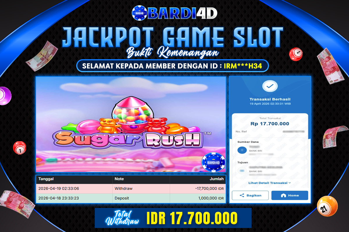 BARDI4D - BAYAR JACKPOT SLOT SUGAR RUSH TOTAL RP.17.700.000 | DIBAYAR LUNAS