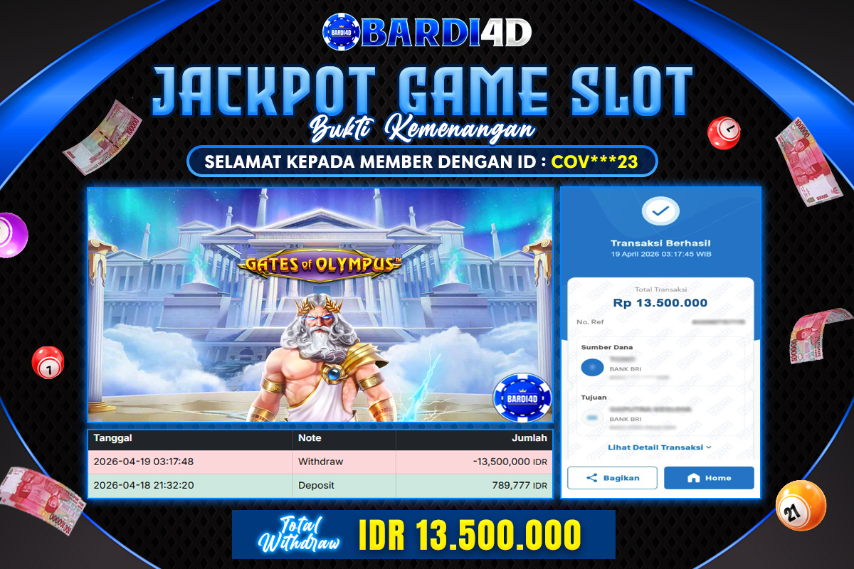 BARDI4D - BAYAR JACKPOT SLOT GATES OF OLYMPUS TOTAL RP.13.500.000 | DIBAYAR LUNAS