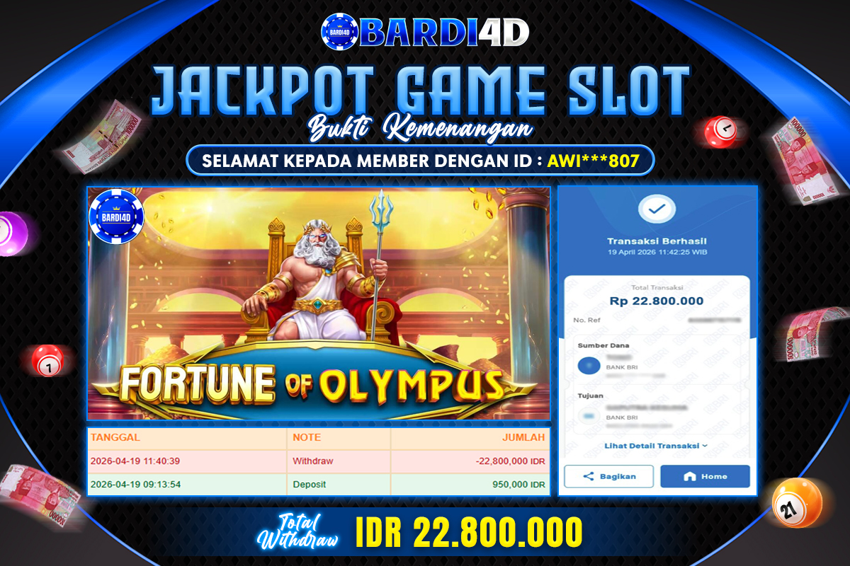 BARDI4D - BAYAR JACKPOT SLOT FORTUNE OF OLYMPUS TOTAL RP.22.800.000 | DIBAYAR LUNAS