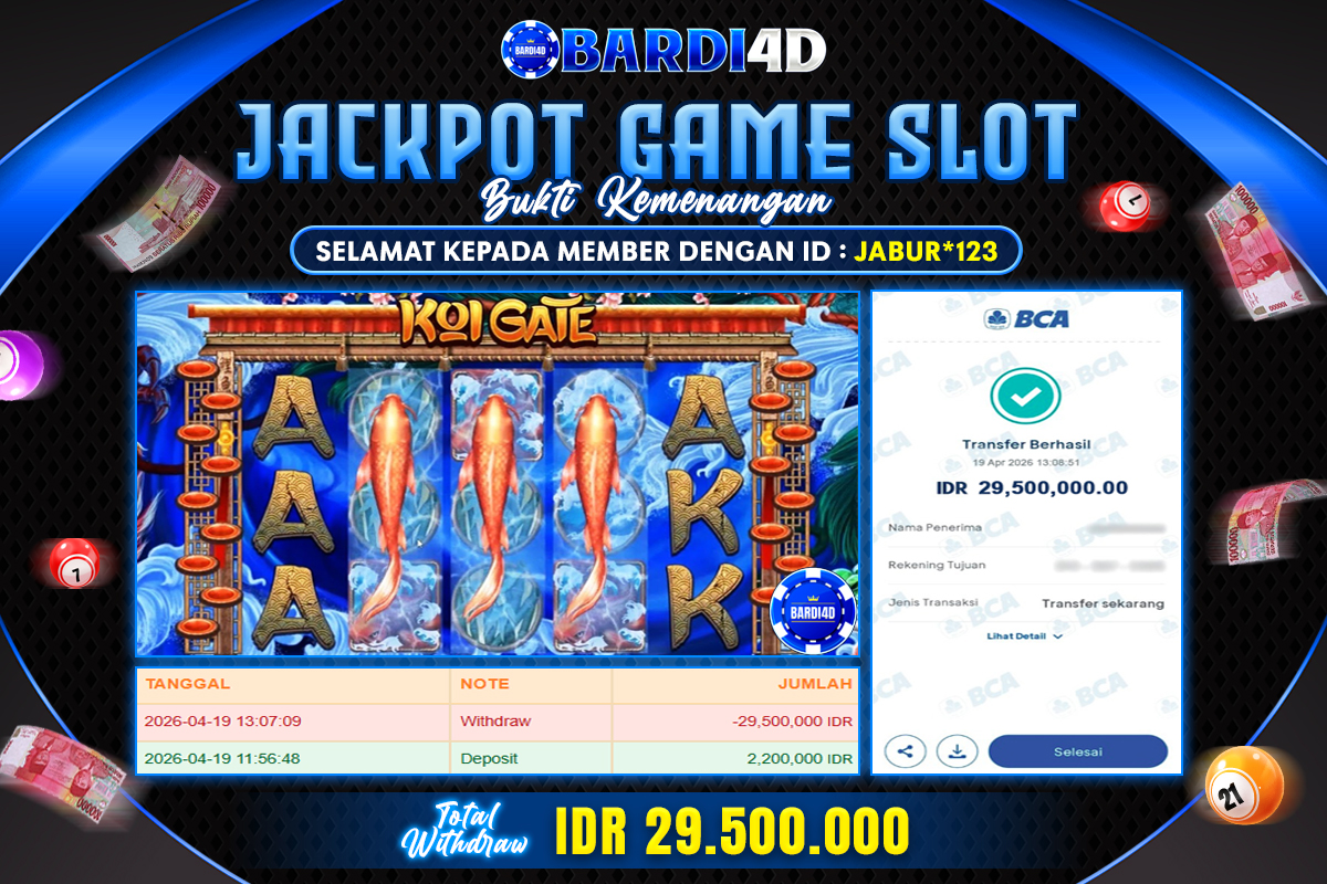 BARDI4D - BAYAR JACKPOT SLOT KOI GATE TOTAL RP.29.500.000 | DIBAYAR LUNAS