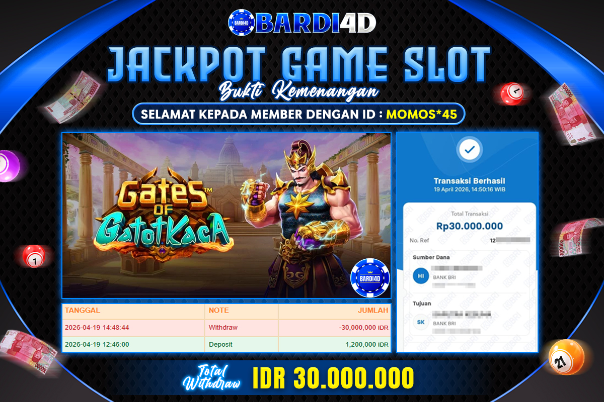 BARDI4D - BAYAR JACKPOT SLOT GATES OF GATOTKACA TOTAL RP.30.000.000 | DIBAYAR LUNAS
