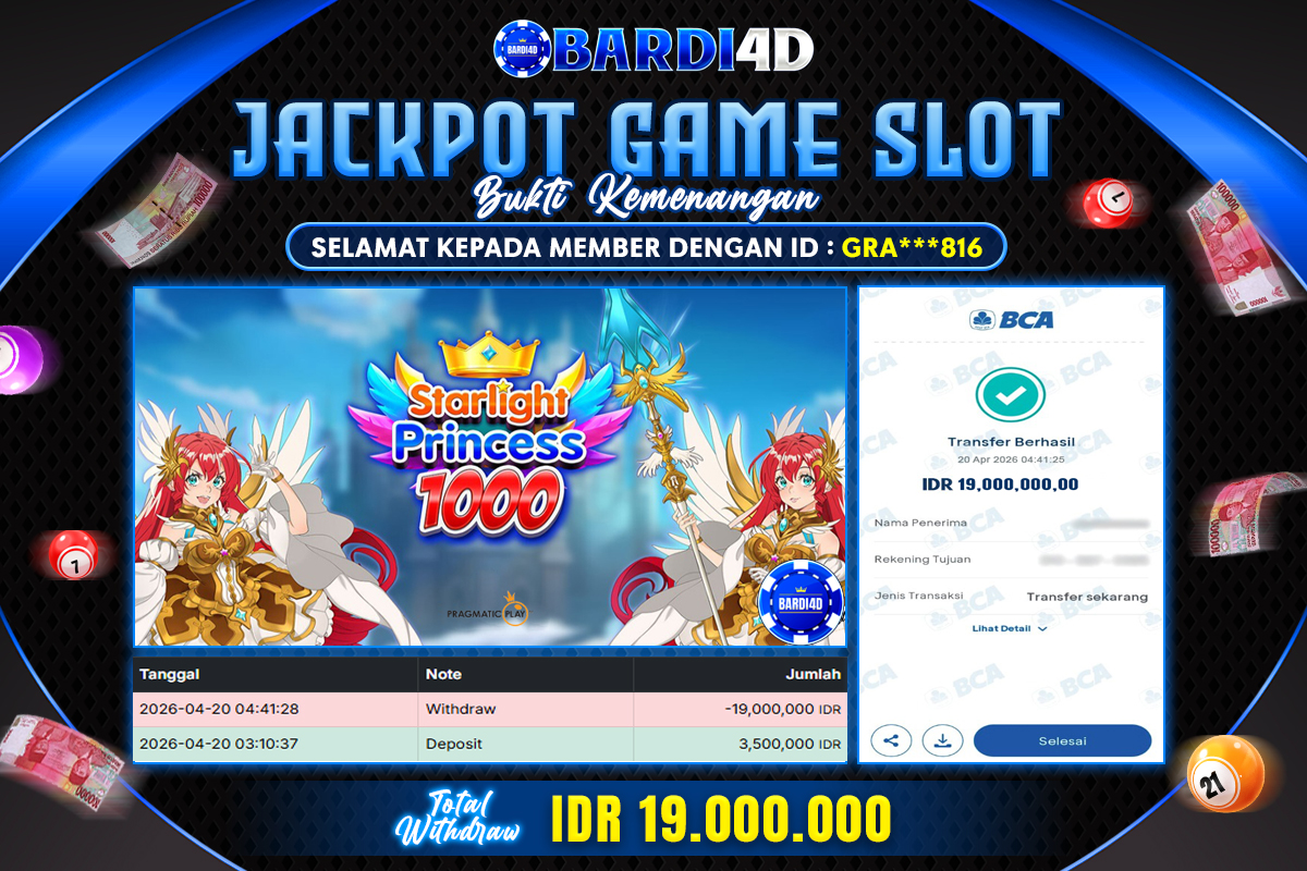 BARDI4D - BAYAR JACKPOT SLOT STARLIGHT PRINCESS 1000 TOTAL RP.19.000.000 | DIBAYAR LUNAS