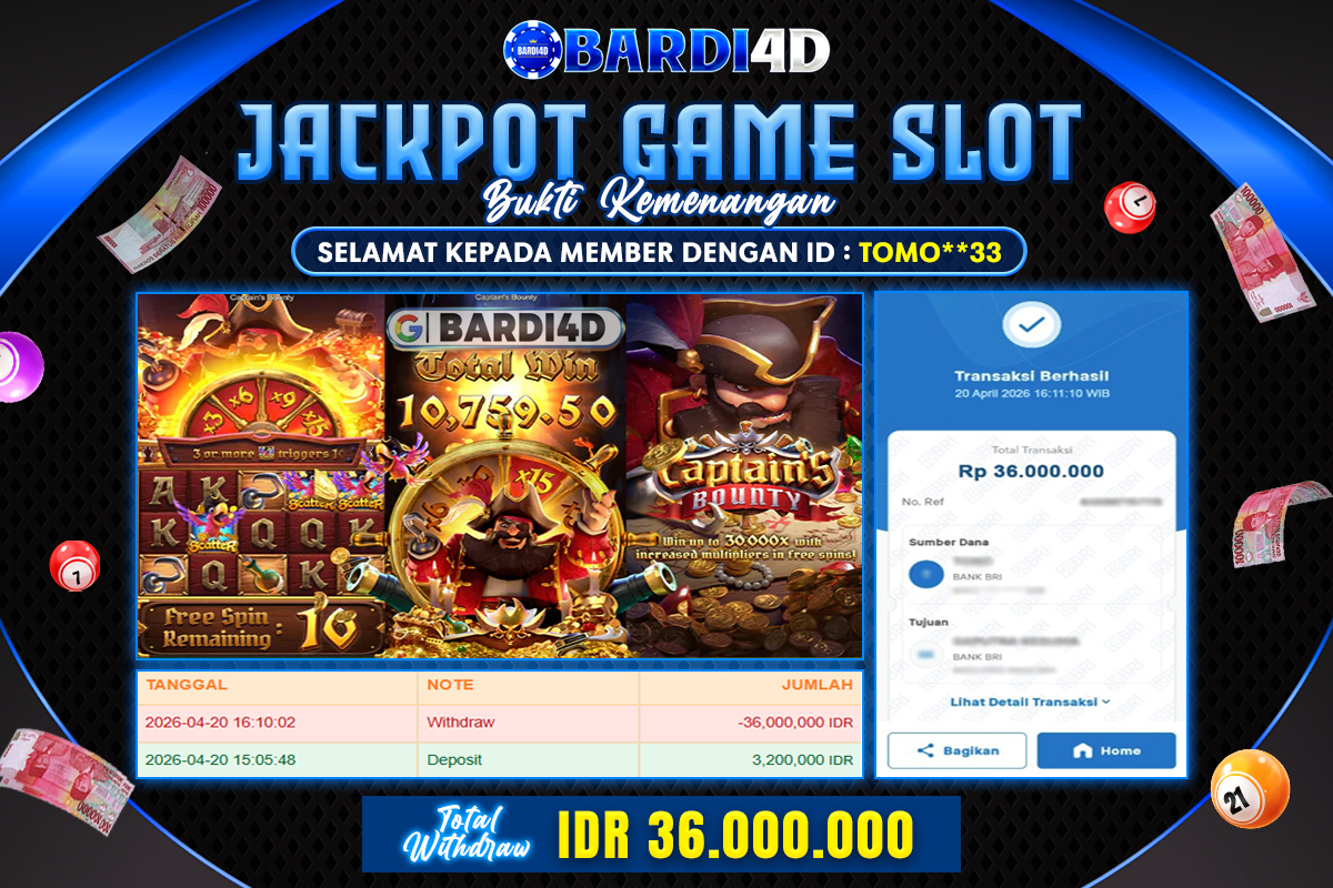 BARDI4D - BAYAR JACKPOT SLOT CAPTAINS BOUNTY TOTAL RP.36.000.000 | DIBAYAR LUNAS