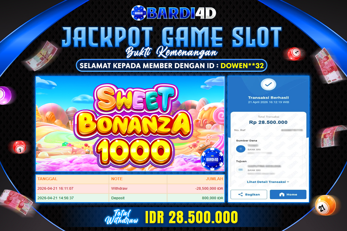 BARDI4D - BAYAR JACKPOT SLOT SWEET BONANZA 1000 TOTAL RP.28.500.000 | DIBAYAR LUNAS