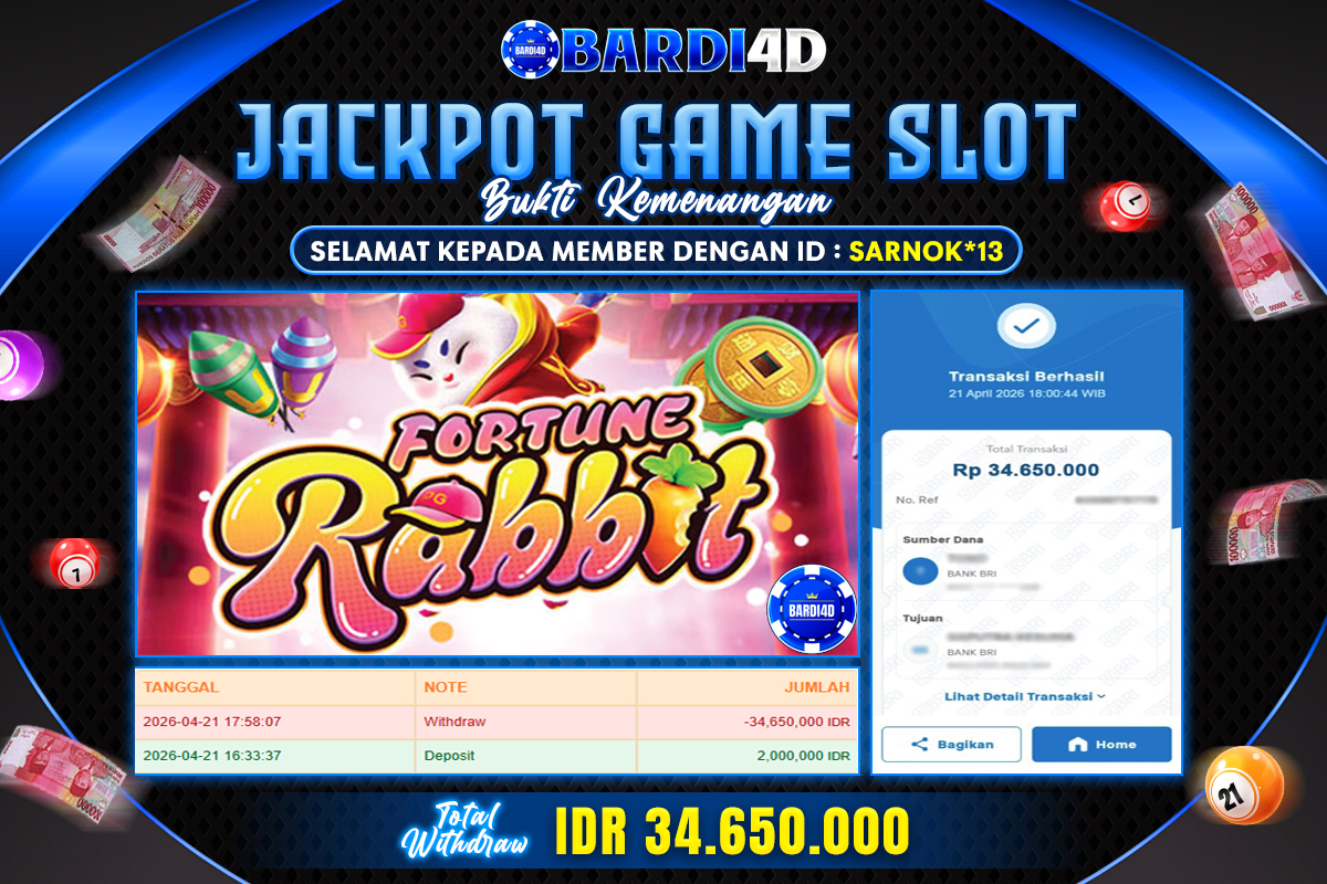 BARDI4D - BAYAR JACKPOT SLOT FORTUNE RABBIT TOTAL RP.34.650.000 | DIBAYAR LUNAS