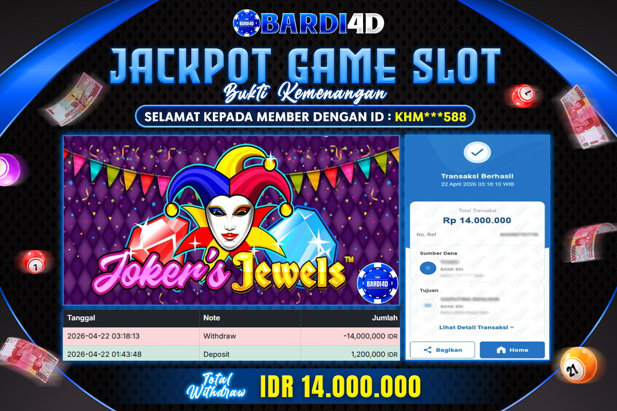 BARDI4D - BAYAR JACKPOT SLOT JOKER'S JEWELS TOTAL RP.14.000.000 | DIBAYAR LUNAS