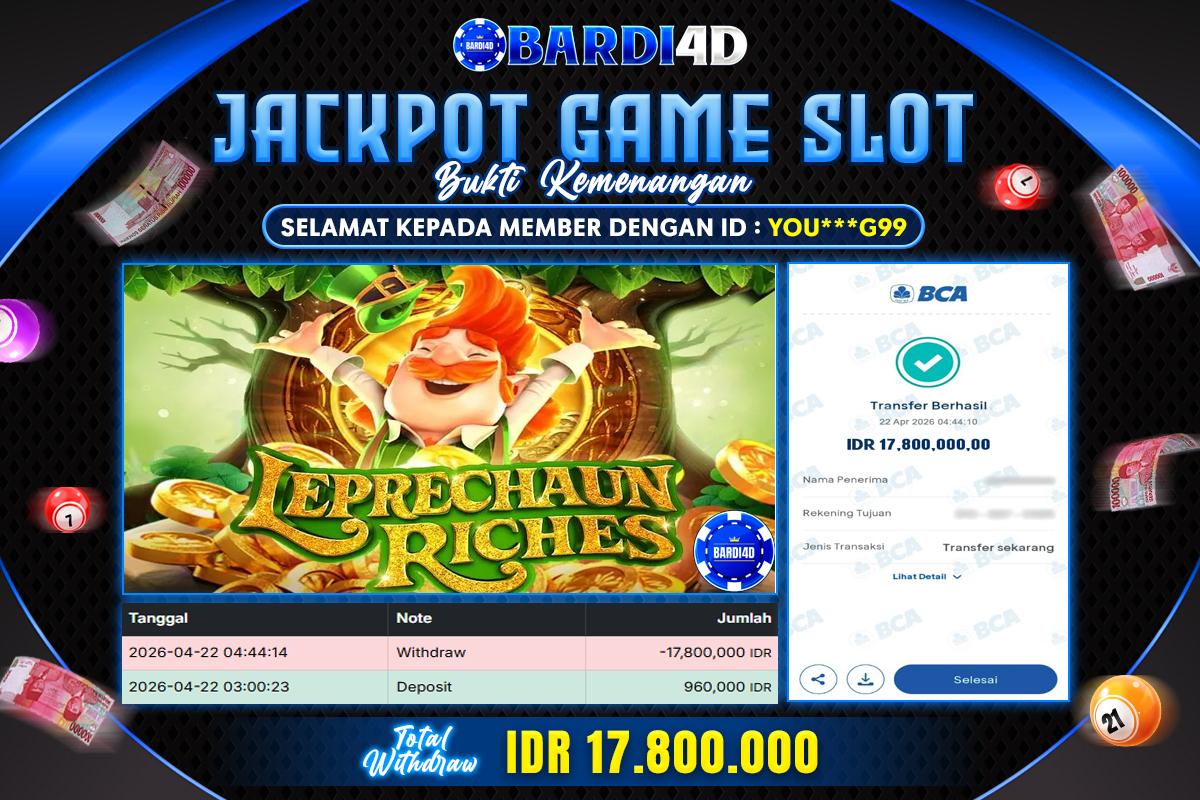 BARDI4D - BAYAR JACKPOT SLOT LEPRECHAUN RICHES TOTAL RP.17.800.000 | DIBAYAR LUNAS