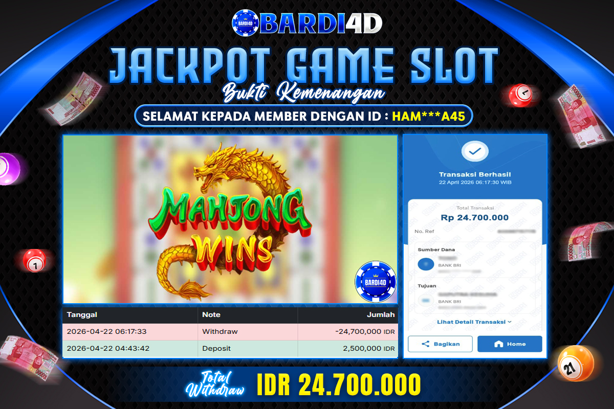 BARDI4D - BAYAR JACKPOT SLOT MAHJONG WINS TOTAL RP.24.700.000 | DIBAYAR LUNAS