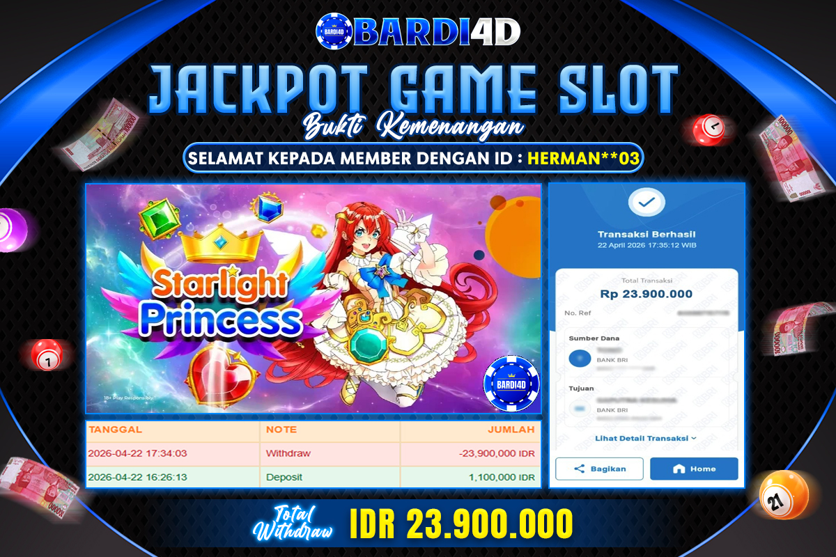 BARDI4D - BAYAR JACKPOT SLOT STARLIGHT PRINCESS TOTAL RP.23.900.000 | DIBAYAR LUNAS