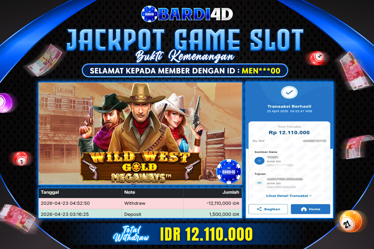 BARDI4D - BAYAR JACKPOT SLOT WILD WEST GOLD TOTAL RP.12.110.000 | DIBAYAR LUNAS