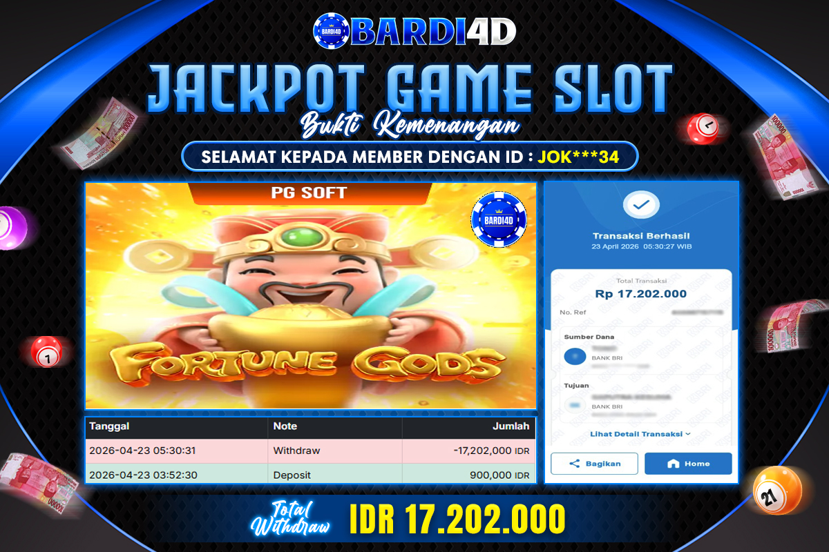 BARDI4D - BAYAR JACKPOT SLOT FORTUNE GODS TOTAL RP.17.202.000 | DIBAYAR LUNAS