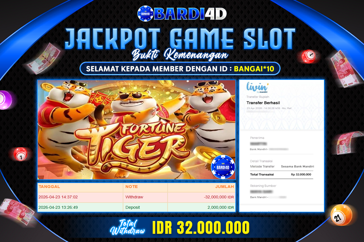 BARDI4D - BAYAR JACKPOT SLOT FORTUNE TIGER TOTAL RP.32.000.000 | DIBAYAR LUNAS