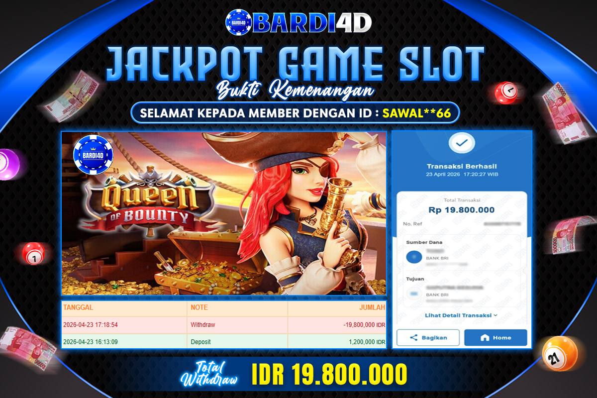 BARDI4D - BAYAR JACKPOT SLOT QUEEN OF BOUNTY TOTAL RP.19.800.000 | DIBAYAR LUNAS