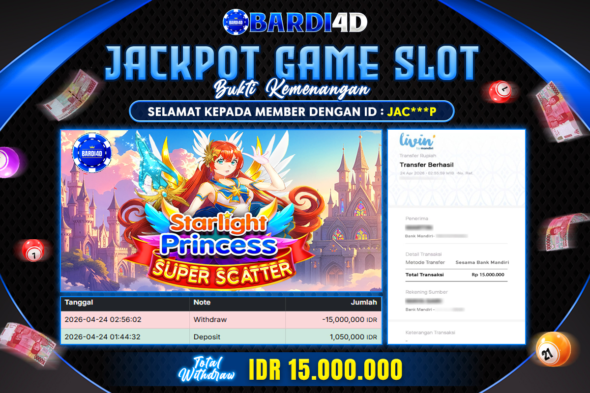 BARDI4D - BAYAR JACKPOT SLOT STARLIGHT PRINCESS SUPER SCATTER TOTAL RP.15.000.000 | DIBAYAR LUNAS