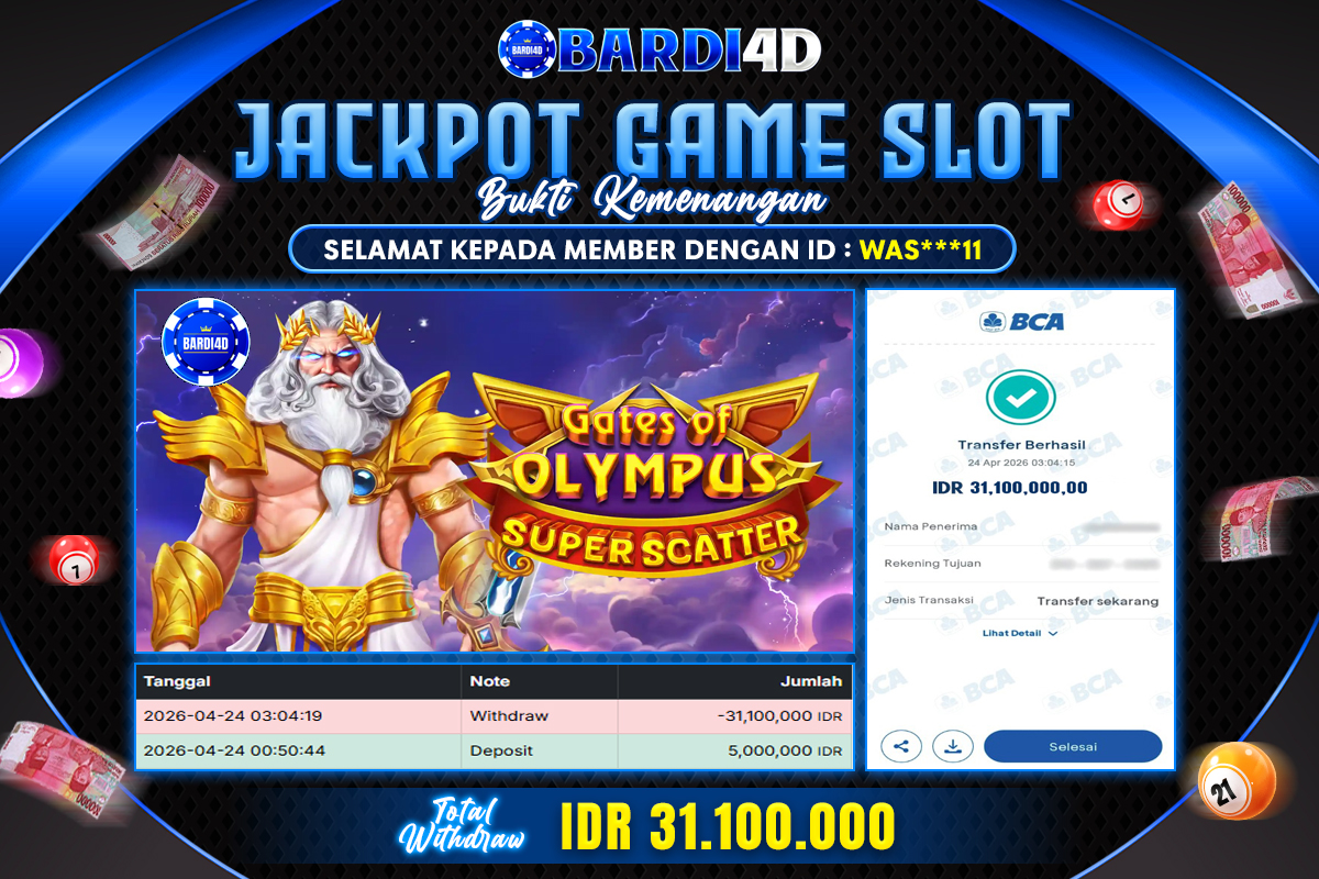 BARDI4D - BAYAR JACKPOT SLOT GATES OF OLYMPUS SUPER SCATTER TOTAL RP.31.100.000 | DIBAYAR LUNAS