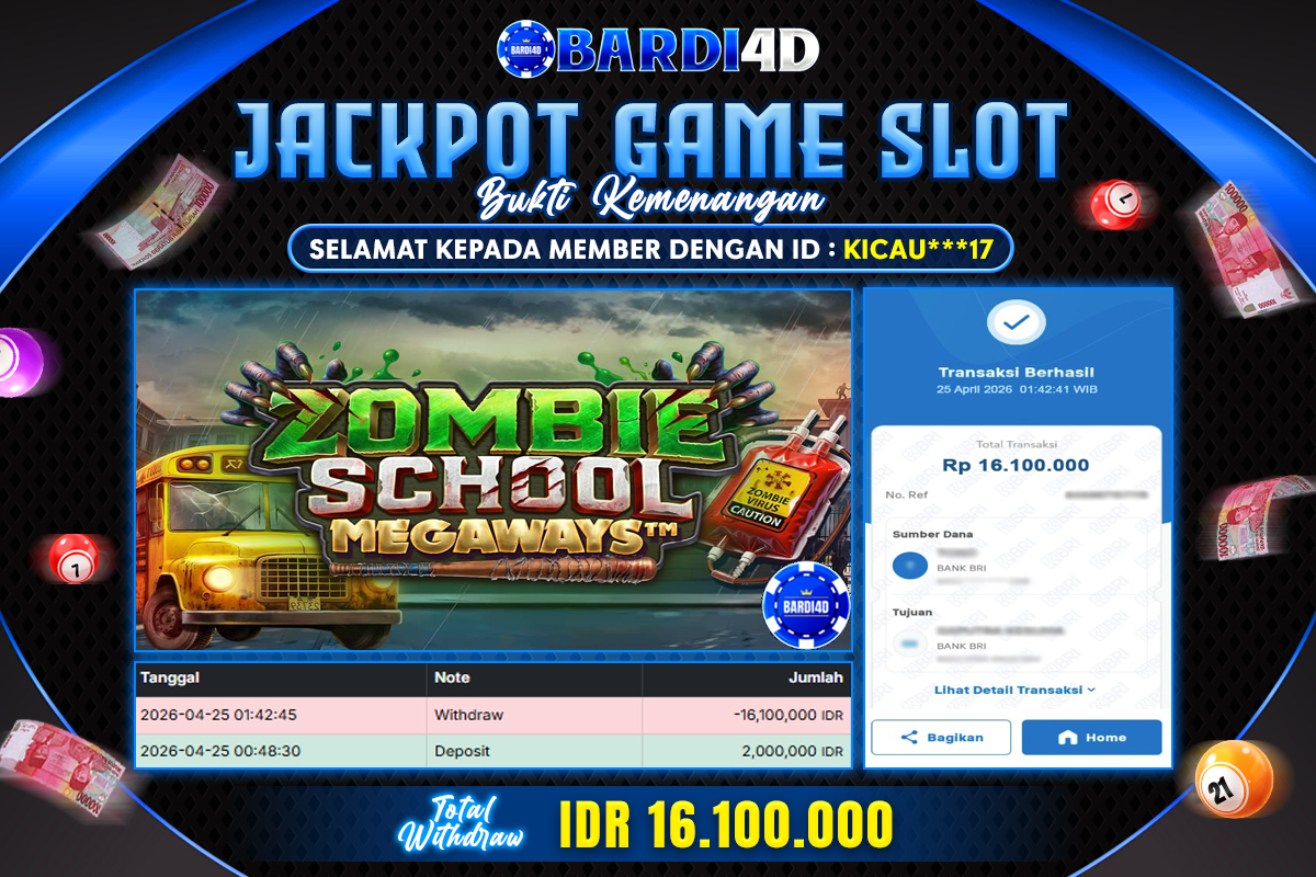 BARDI4D - BAYAR JACKPOT SLOT ZOMBIE SCHOOL MEGAWAYS TOTAL RP.16.100.000 | DIBAYAR LUNAS