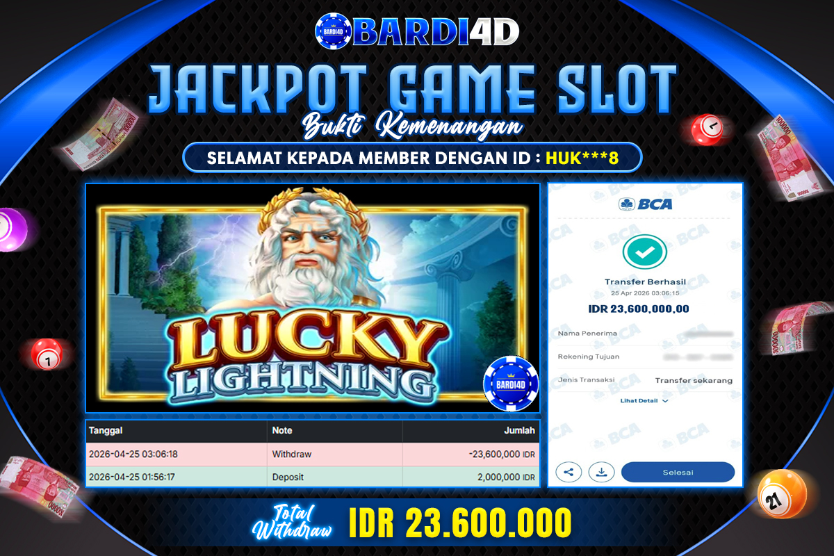 BARDI4D - BAYAR JACKPOT SLOT LUCKY LIGHTNING TOTAL RP.23.600.000 | DIBAYAR LUNAS
