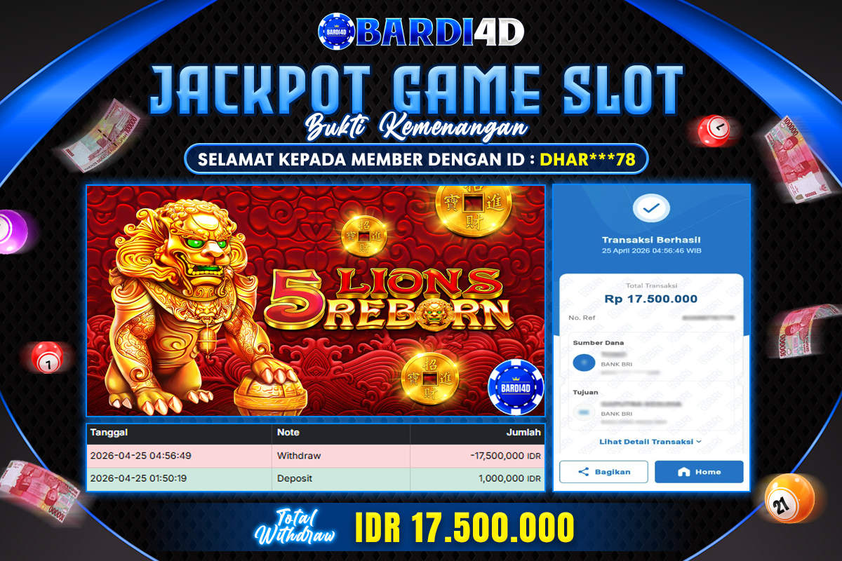 BARDI4D - BAYAR JACKPOT SLOT 5 LIONS REBORN TOTAL RP.17.500.000 | DIBAYAR LUNAS