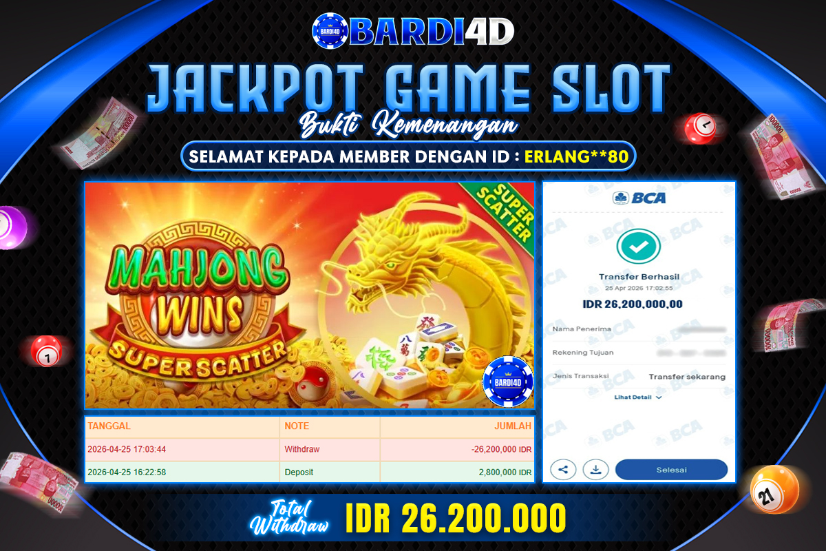 BARDI4D - BAYAR JACKPOT SLOT MAHJONG WINS SUPER SCATTER TOTAL RP.26.200.000 | DIBAYAR LUNAS