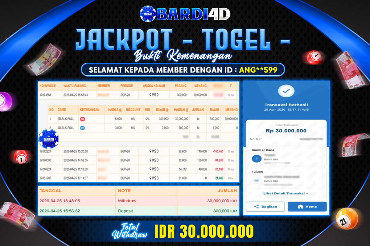 BARDI4D - BAYAR JACKPOT TOGEL DI PASARAN SINGAPORE TOTAL RP.30.000.000 | DIBAYAR LUNAS