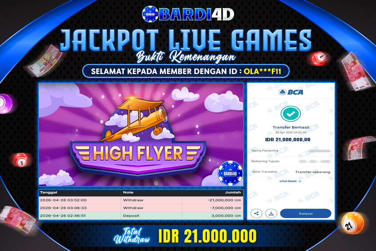 BARDI4D - BAYAR JACKPOT LIVE GAMES HIGH FYLER TOTAL RP.21.000.000 | DIBAYAR LUNAS