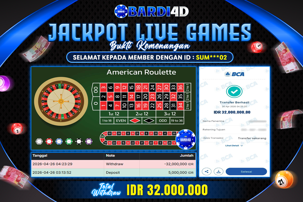 BARDI4D - BAYAR JACKPOT LIVE GAMES ROULETTE TOTAL RP.32.000.000 | DIBAYAR LUNAS