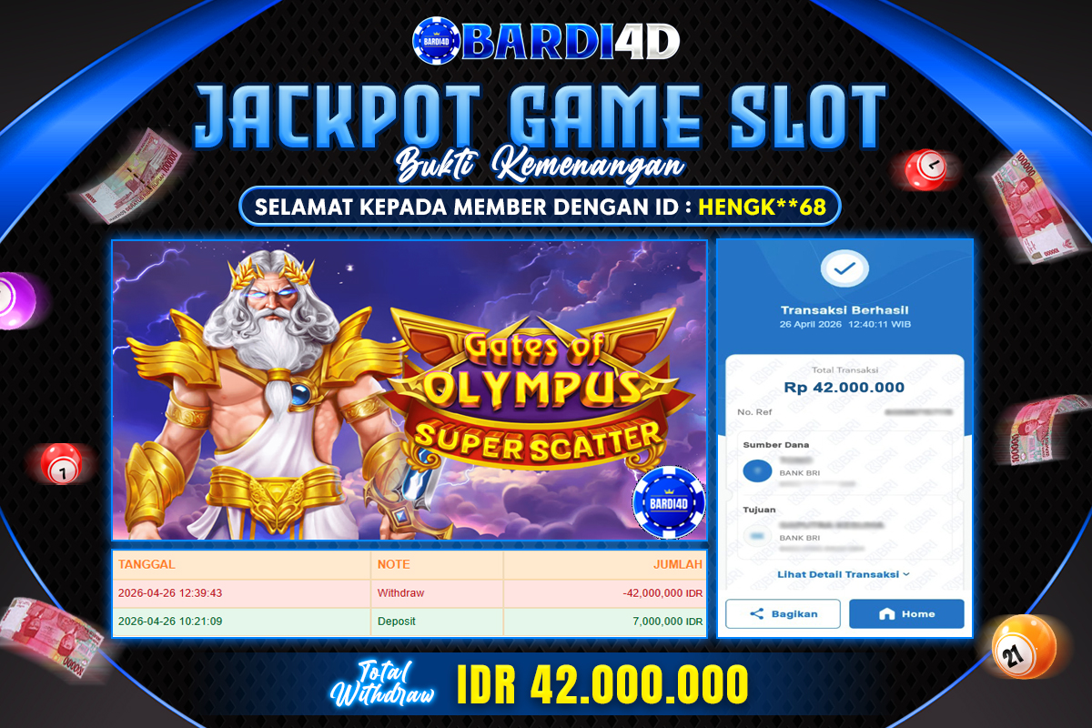 BARDI4D - BAYAR JACKPOT SLOT GATES OF OLYMPUS SUPER SCATTER TOTAL RP.42.000.000 | DIBAYAR LUNAS