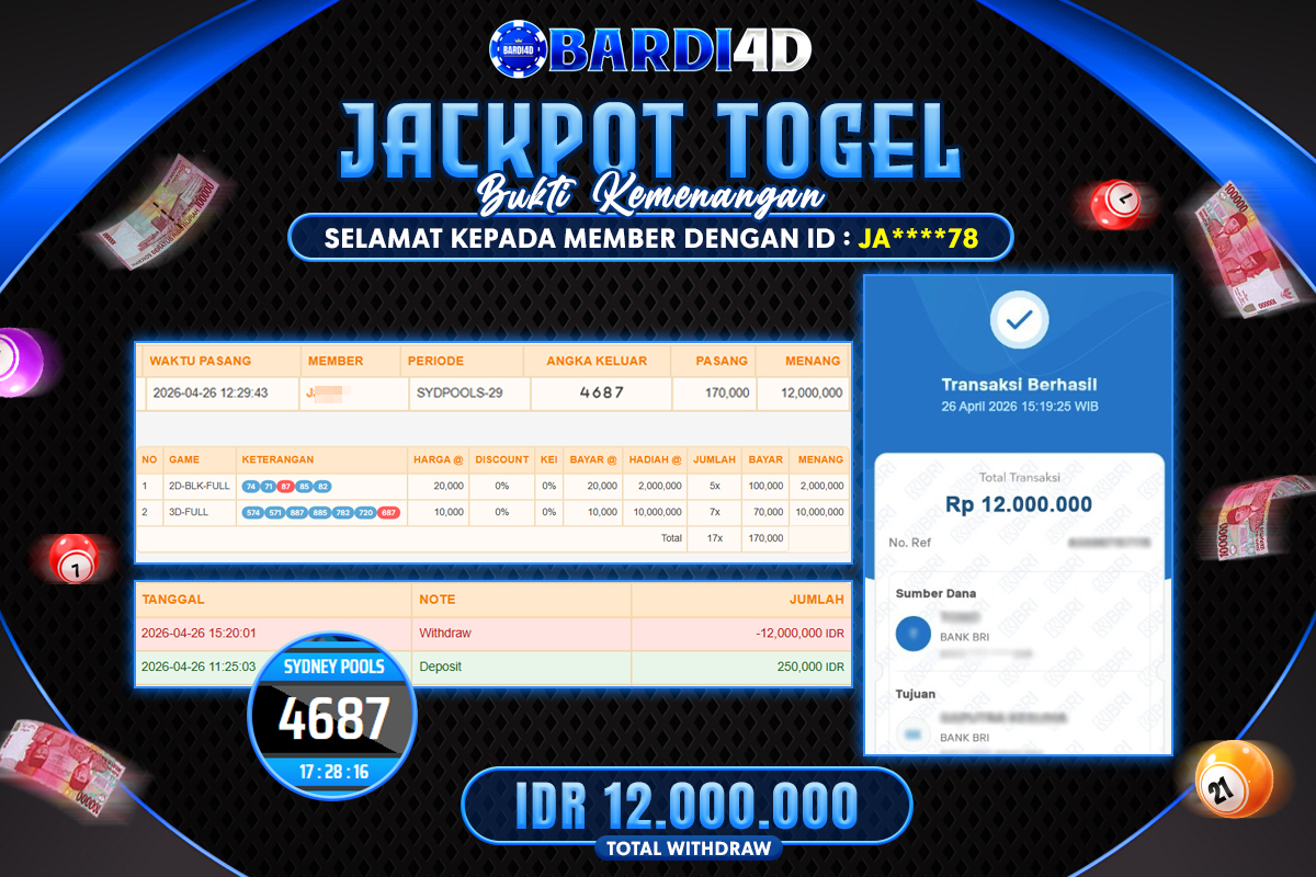 BARDI4D - BAYAR JACKPOT TOGEL SYDNEY POOLS TOTAL RP.12.000.000 | DIBAYAR LUNAS