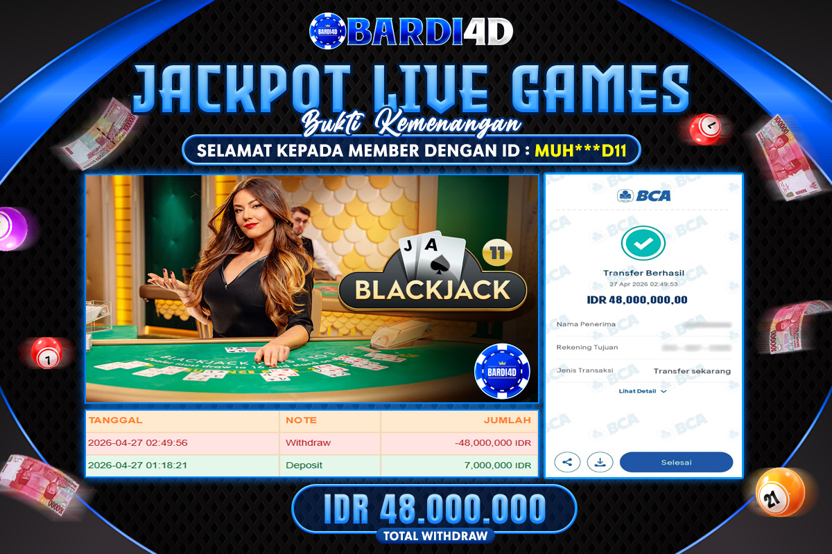 BARDI4D - BAYAR JACKPOT LIVE GAMES BLACKJACK TOTAL RP.48.000.000 | DIBAYAR LUNAS