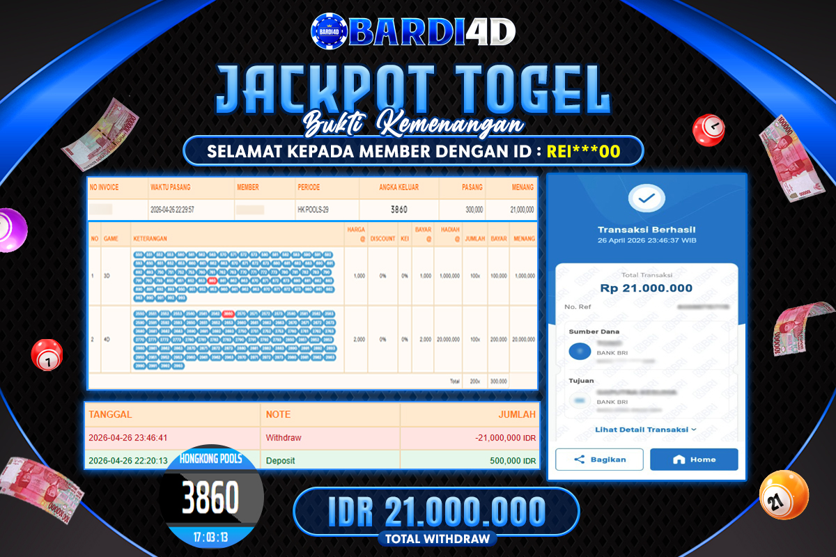 BARDI4D - BAYAR JACKPOT TOGEL HONGKONG POOLS TOTAL RP.21.000.000 | DIBAYAR LUNAS
