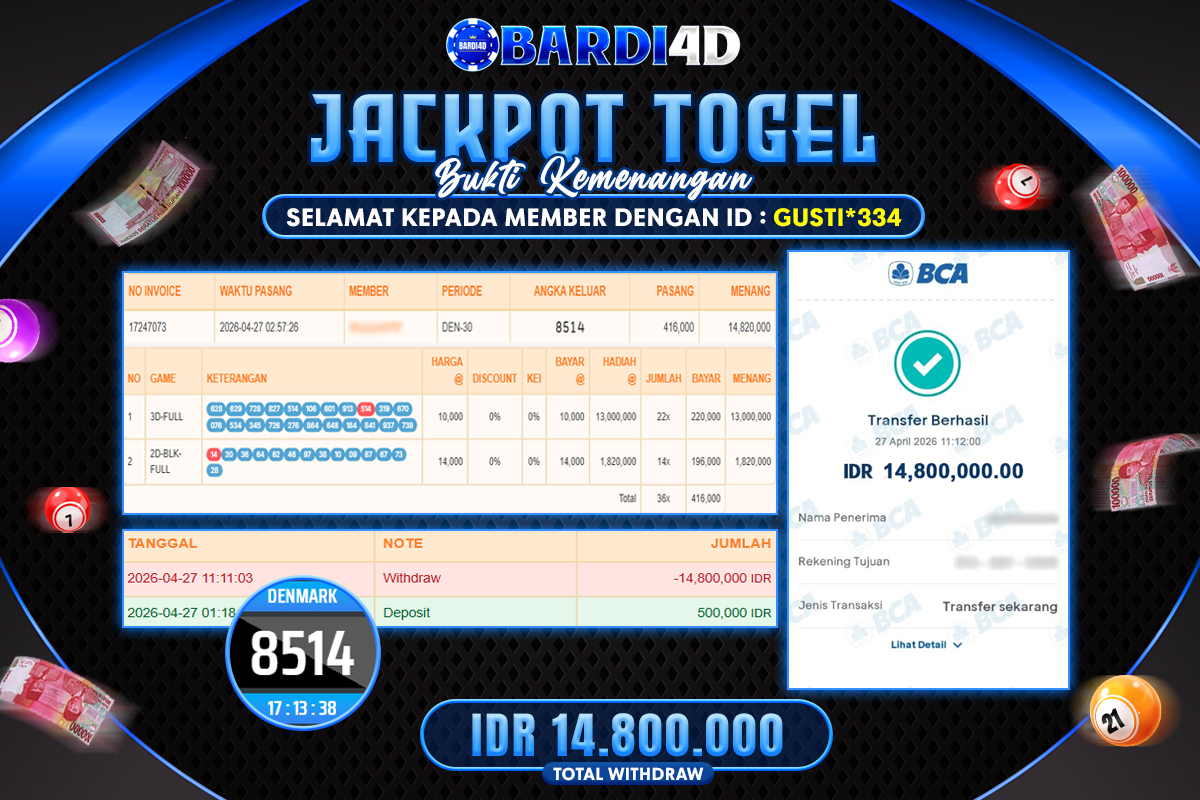 BARDI4D - BAYAR JACKPOT TOGEL DENMARK TOTAL RP.14.800.000 | DIBAYAR LUNAS
