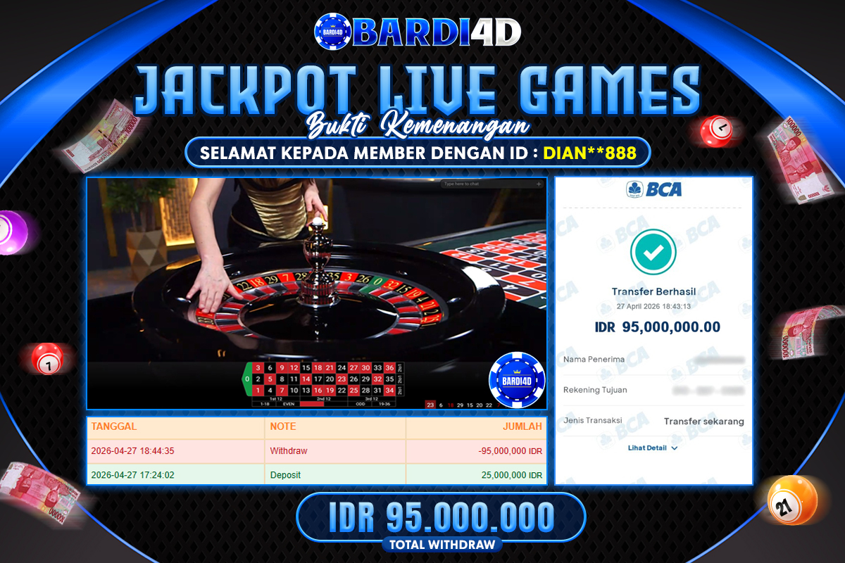 BARDI4D - BAYAR JACKPOT LIVE GAMES ROULETTE RP.95.000.000 | DIBAYAR LUNAS