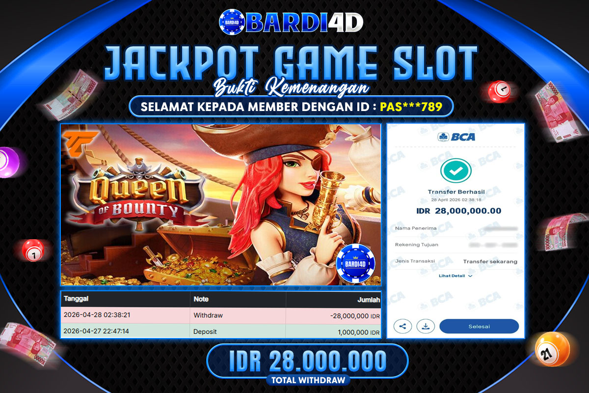 BARDI4D - BAYAR JACKPOT SLOT QUEEN OF BOUNTY TOTAL RP.28.000.000 | DIBAYAR LUNAS